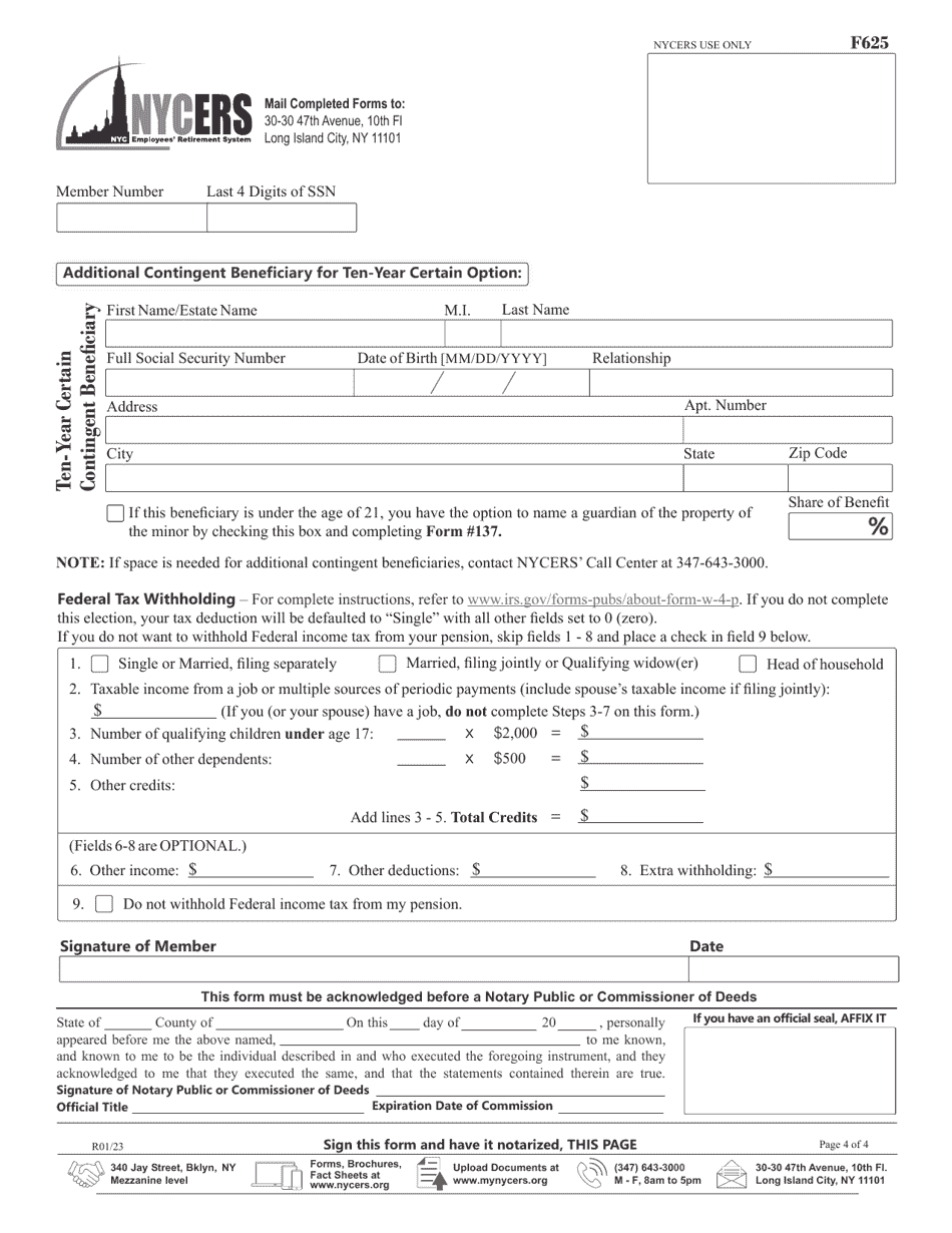 Form F625 Application for Disability Retirement 22-year Plan Members - New York City, Page 4