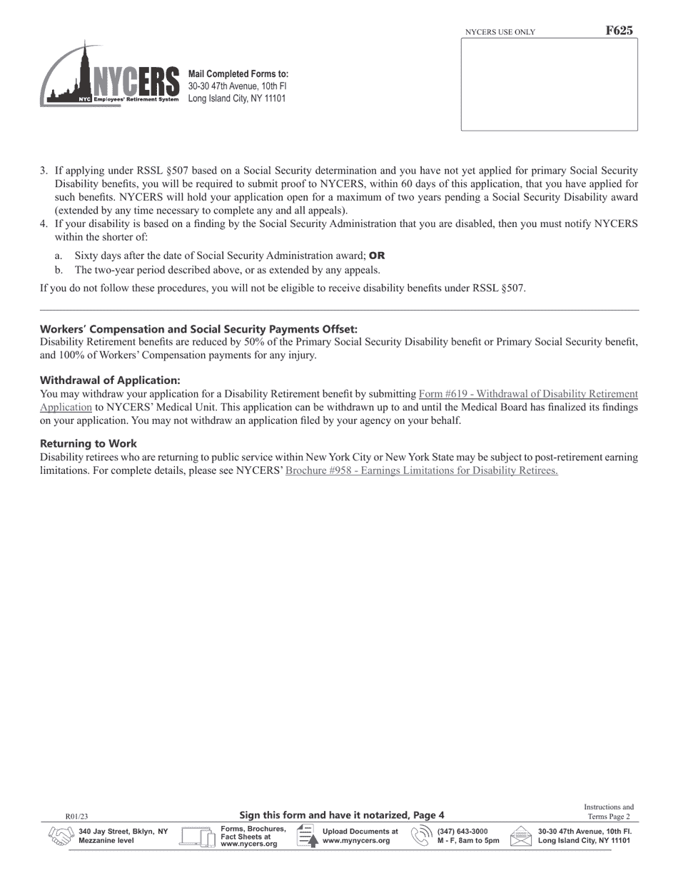 Form F625 Application for Disability Retirement 22-year Plan Members - New York City, Page 6