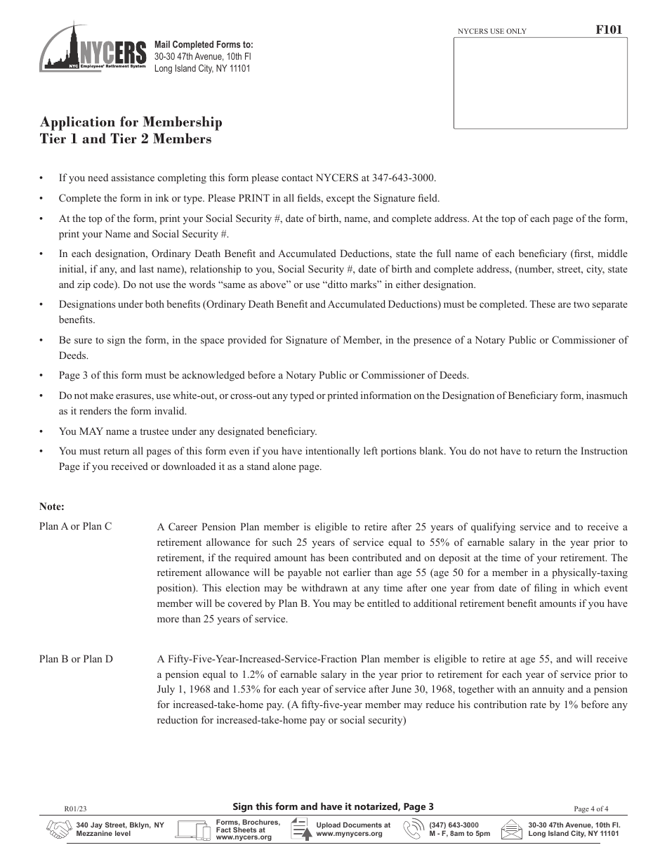 Form F101 Application for Membership - Tier 1 and Tier 2 Members - New York City, Page 4