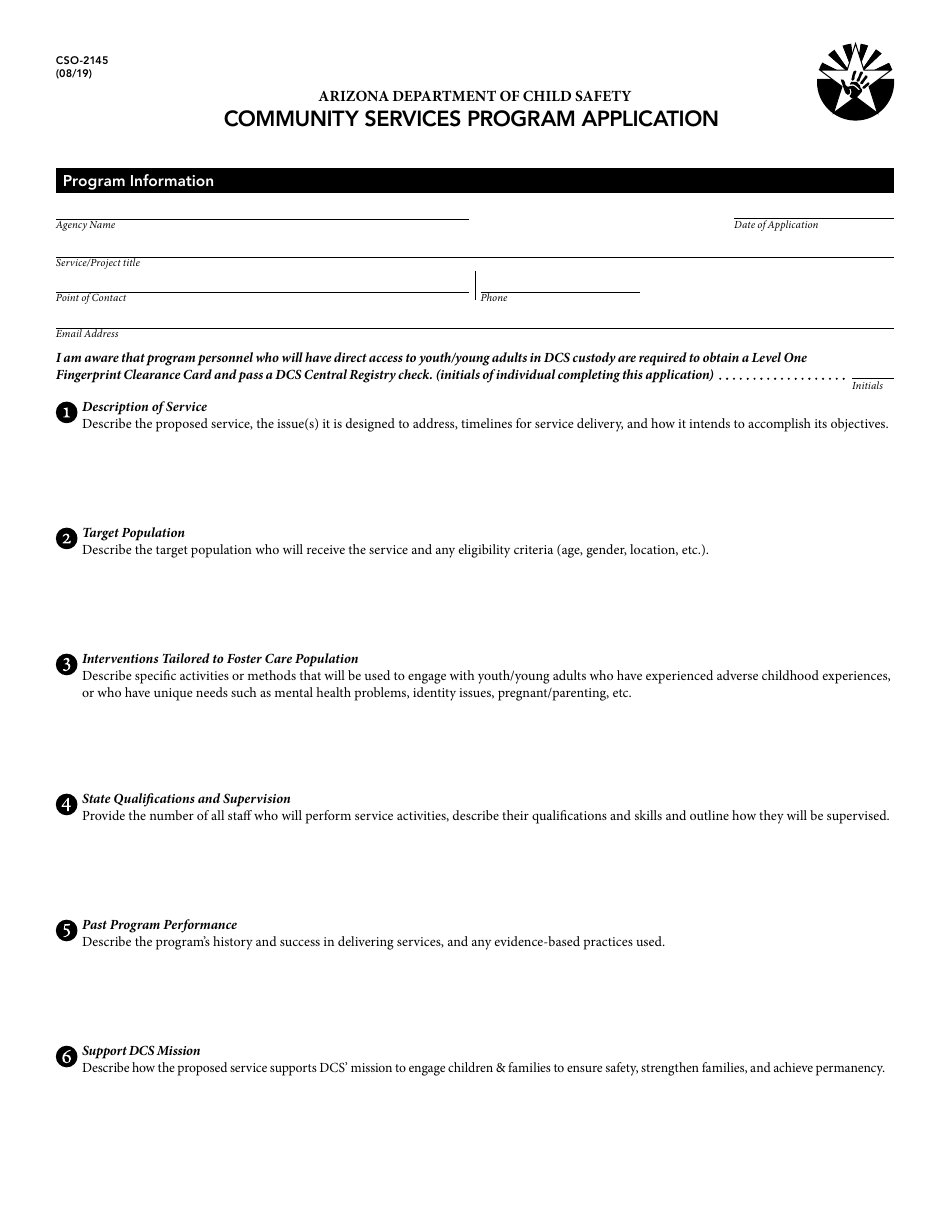 Form CSO-2145 Community Services Program Application - Arizona, Page 1