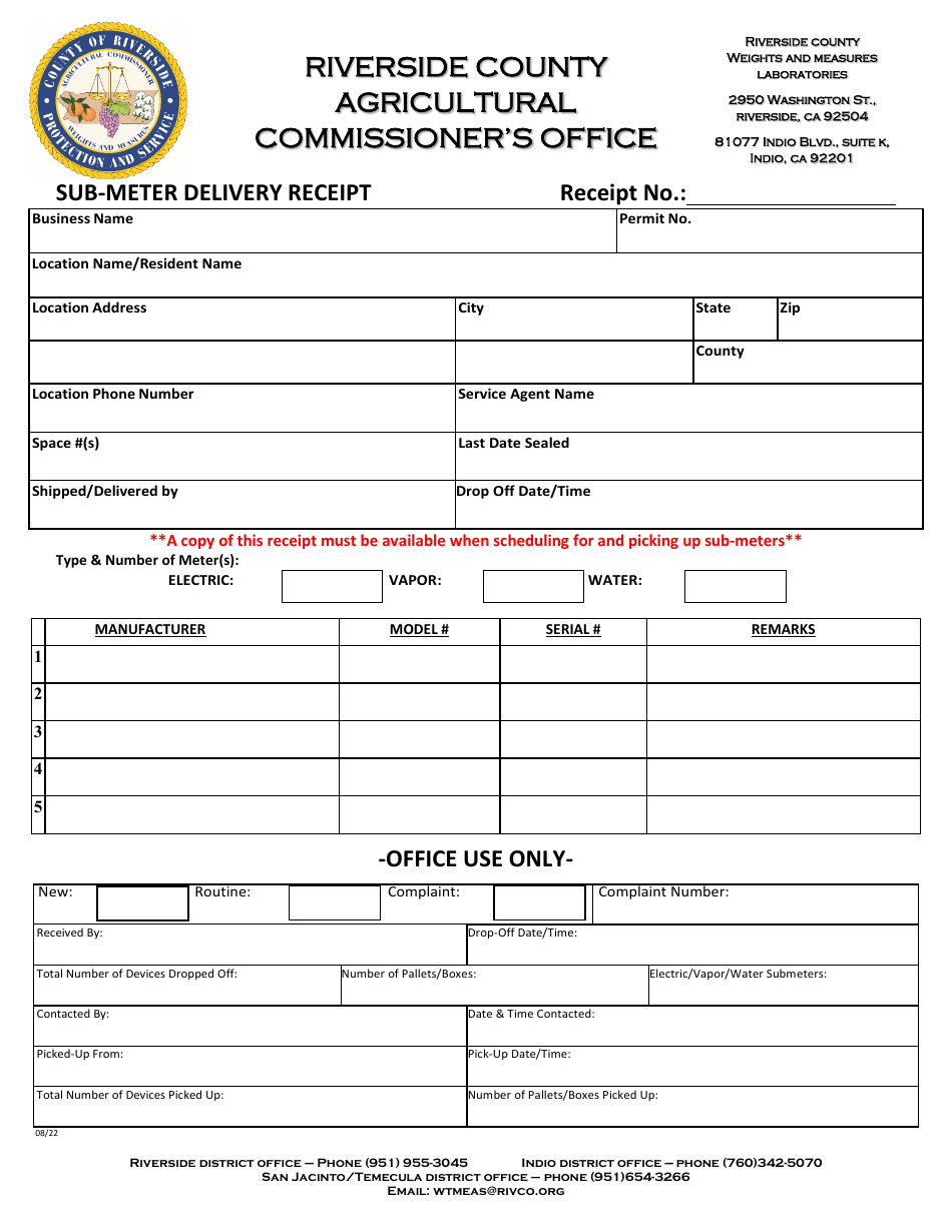 Sub-meter Delivery Receipt - County of Riverside, California, Page 1
