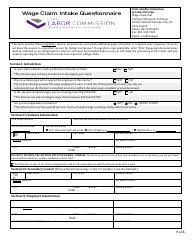 Document preview: Wage Claim Intake Questionnaire - Utah