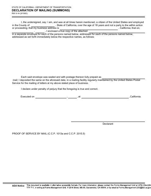 Form RW9-14  Printable Pdf