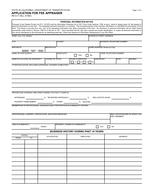Form RW9-17  Printable Pdf