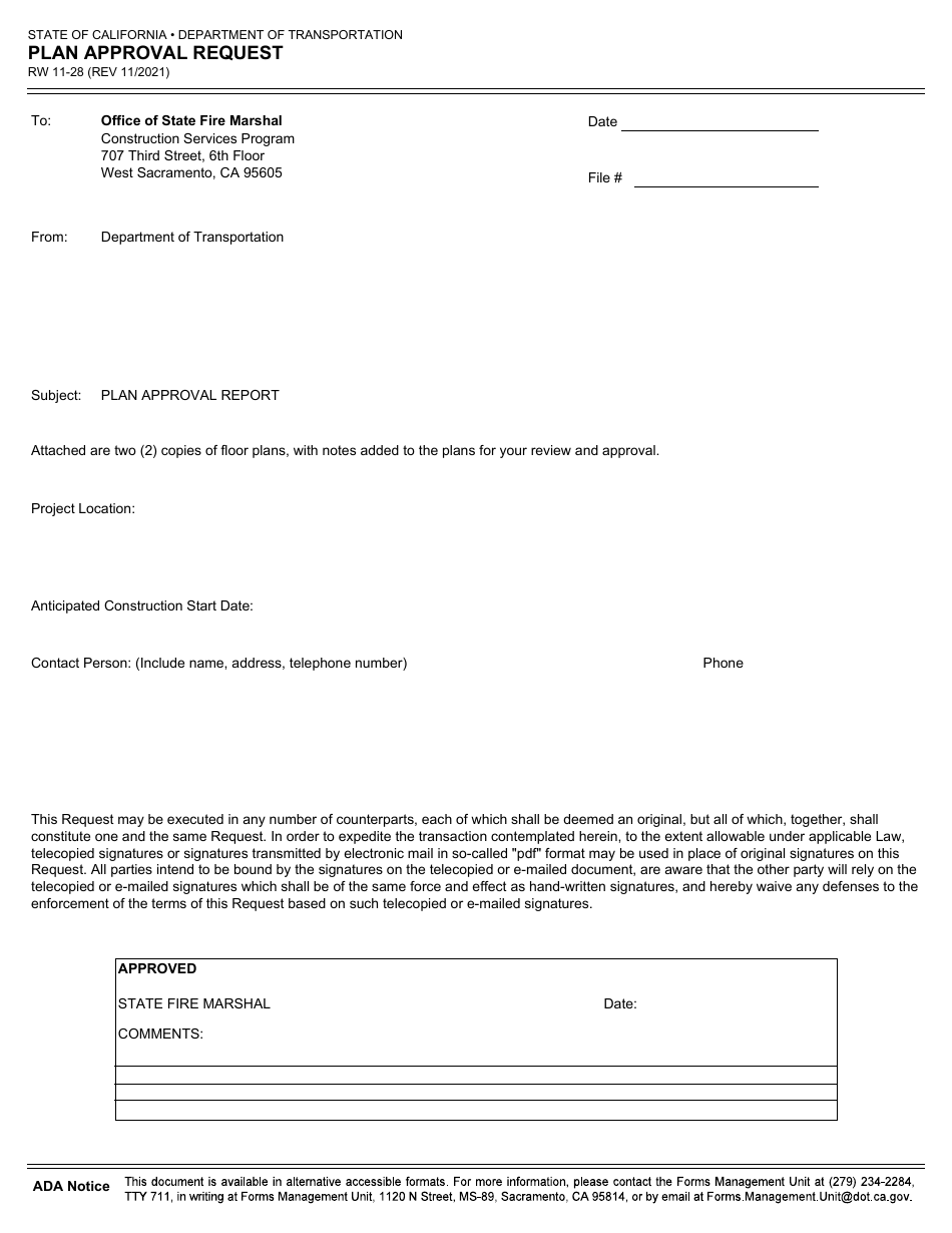 Form RW11-28 Download Fillable PDF or Fill Online Plan Approval Request ...