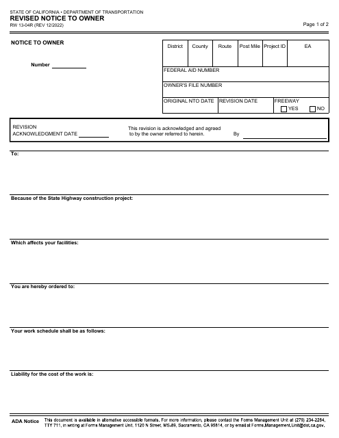 Form RW13-04R  Printable Pdf