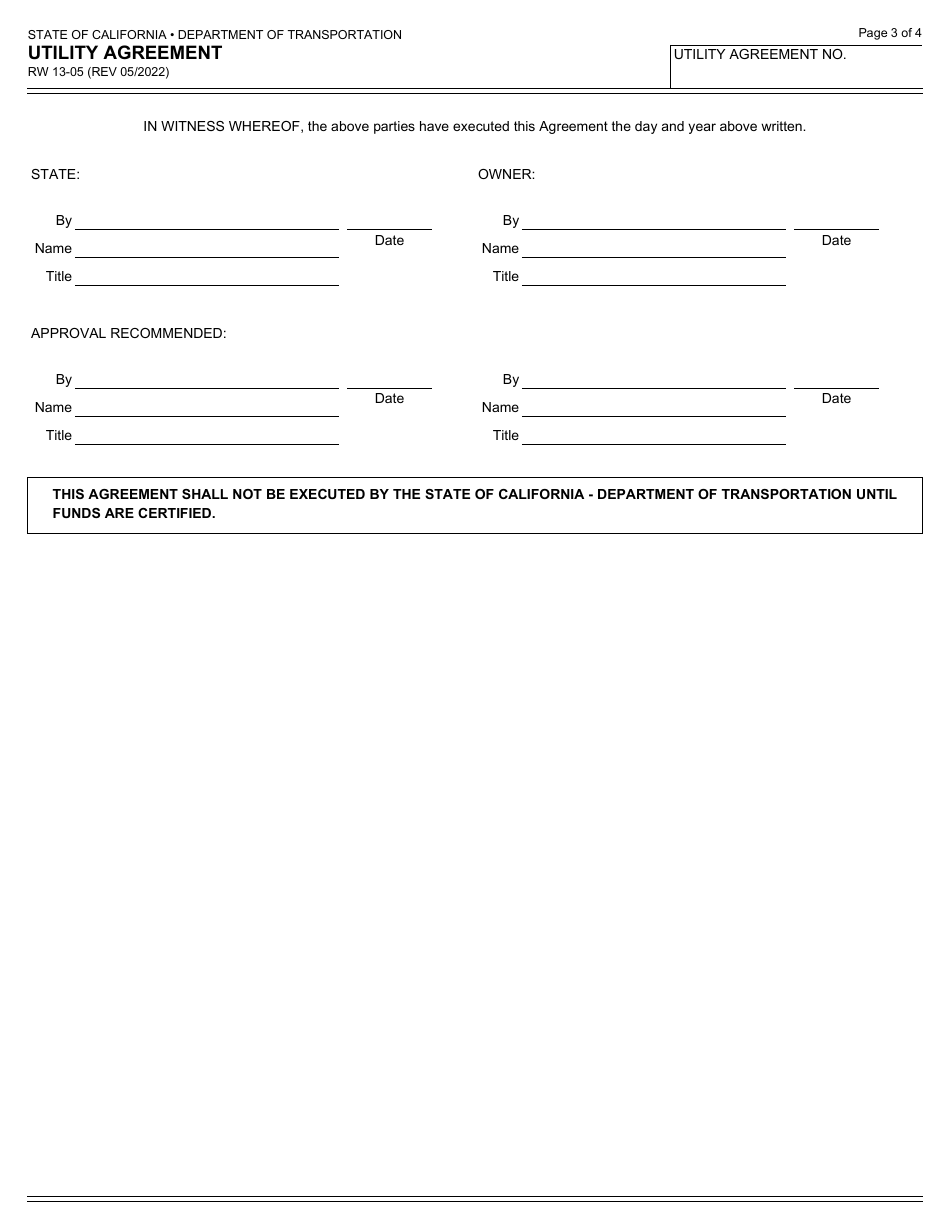 Form RW13-05 Utility Agreement - California, Page 3
