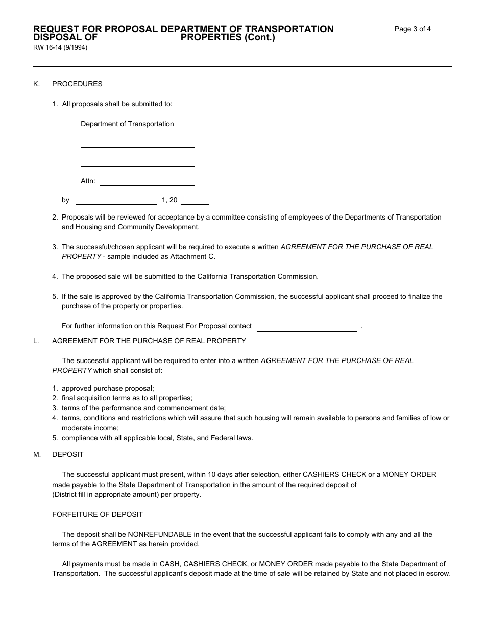 Form RW16-14 Request for Proposal Department of Transportation Disposal of Properties - California, Page 3