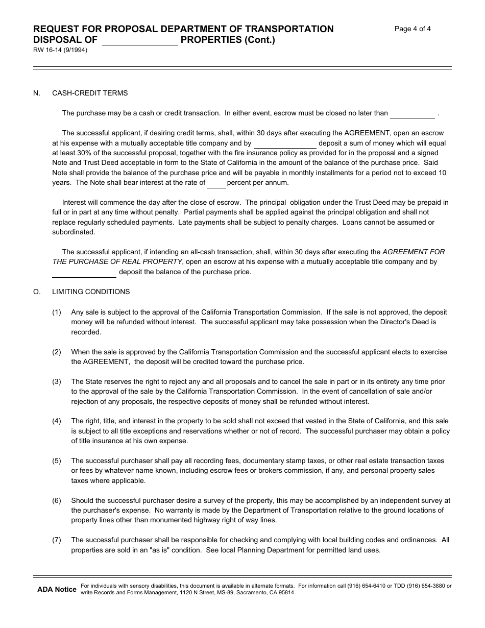Form RW16-14 Request for Proposal Department of Transportation Disposal of Properties - California, Page 4