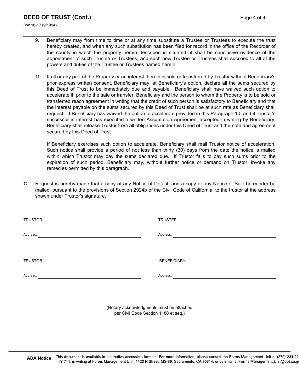 Form RW16-17 Deed of Trust - California, Page 4