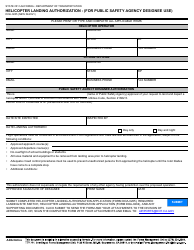 Document preview: Form DOA-0205 Helicopter Landing Authorization - (For Public Safety Agency Designee Use) - California