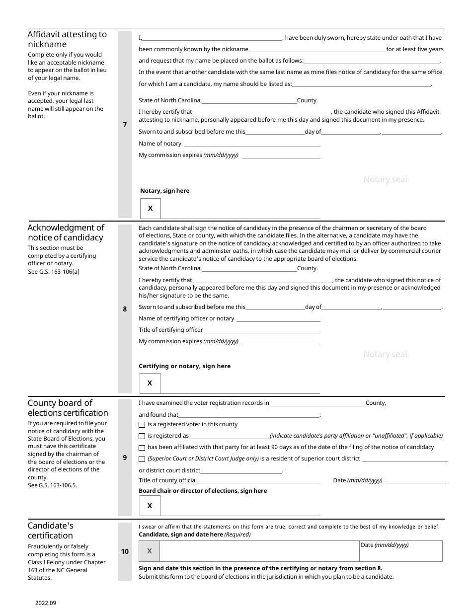 Notice of Candidacy - North Carolina, Page 2