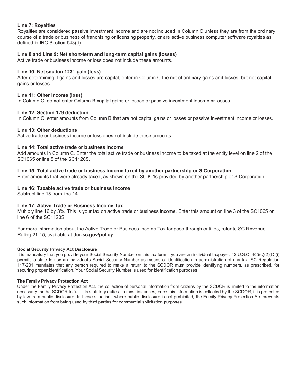 Form I-435 Active Trade or Business Income for Electing Partnerships and S Corporations - South Carolina, Page 3