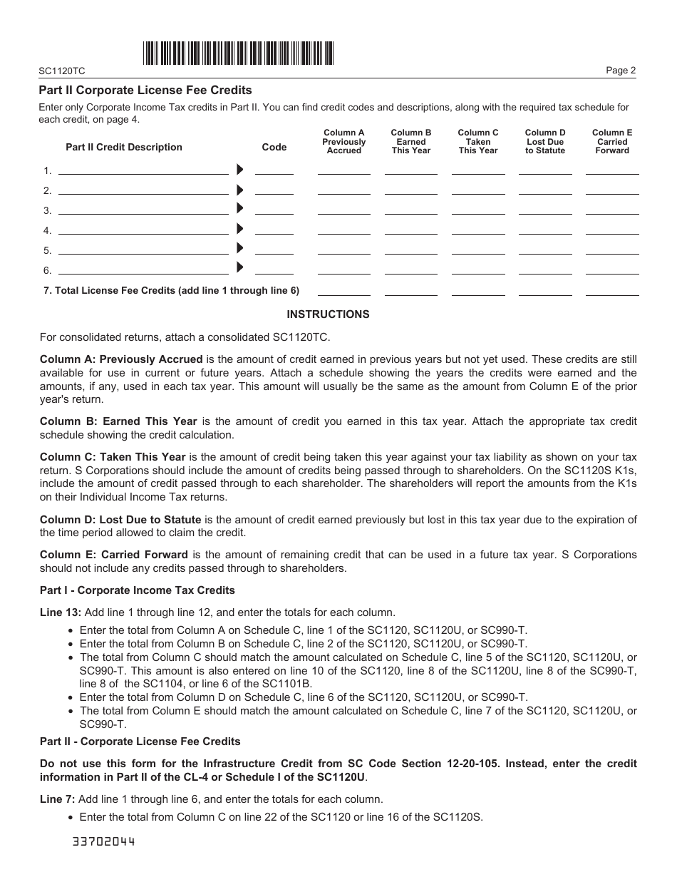 Form SC1120-TC Download Printable PDF or Fill Online Corporate Tax ...