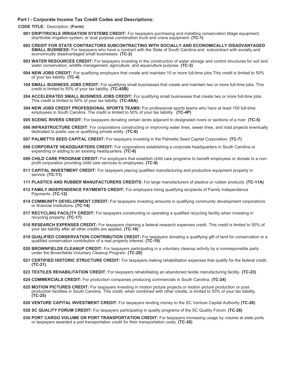 Form SC1120-TC Corporate Tax Credits - South Carolina, Page 3