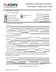 Document preview: Form HSMV84901 Consumer Complaint Form - Florida