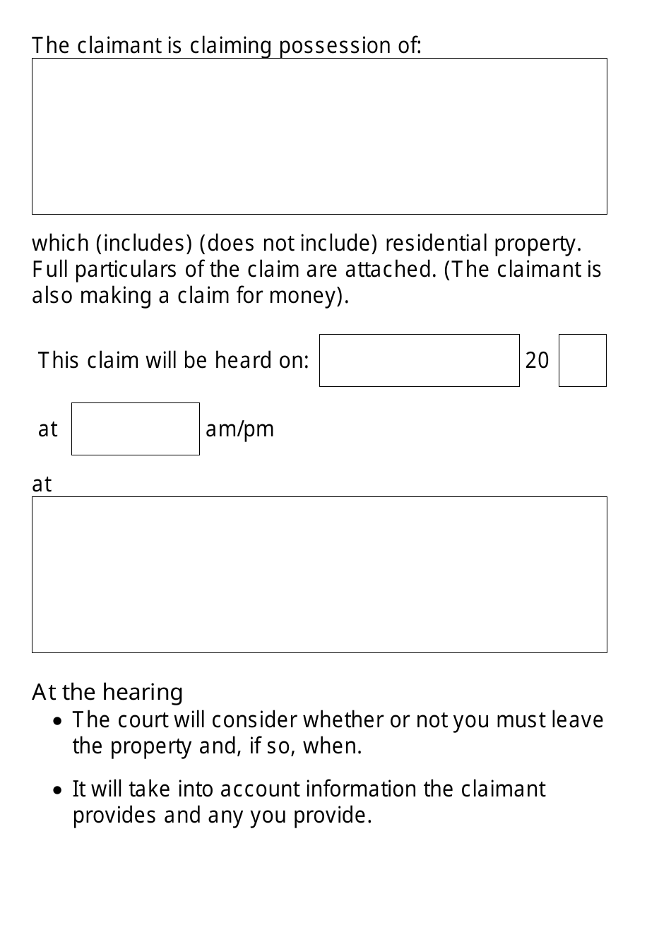 Form N5 Claim Form for Possession of Property (Large Print) - United Kingdom, Page 2