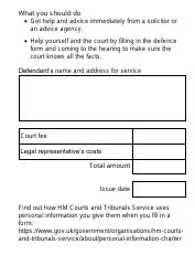 Form N5 Claim Form for Possession of Property (Large Print) - United Kingdom, Page 3