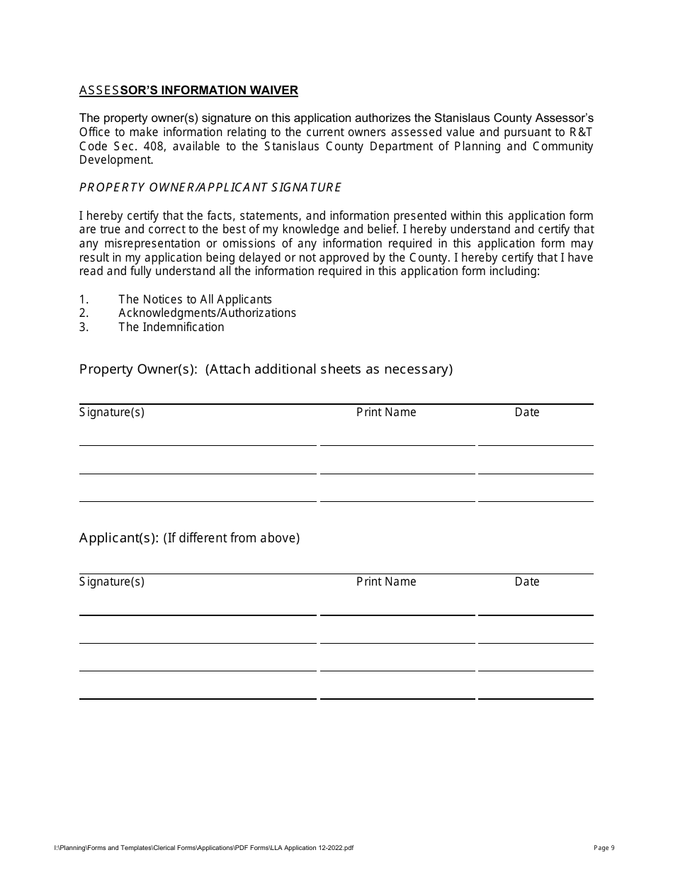 Lot Line Adjustment Application - No Williamson Act - Stanislaus County, California, Page 9