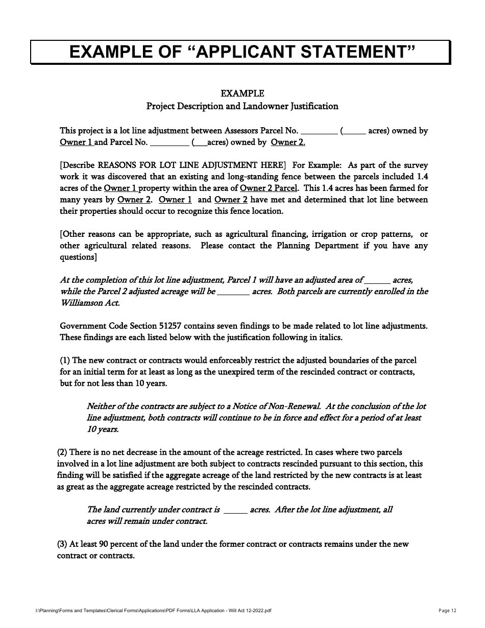 Lot Line Adjustment Application - With Williamson Act - Stanislaus County, California, Page 12