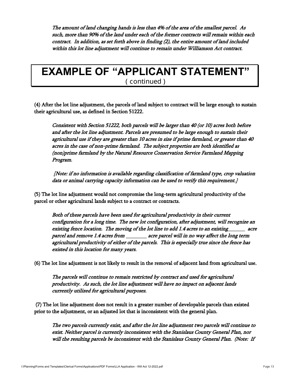 Lot Line Adjustment Application - With Williamson Act - Stanislaus County, California, Page 13