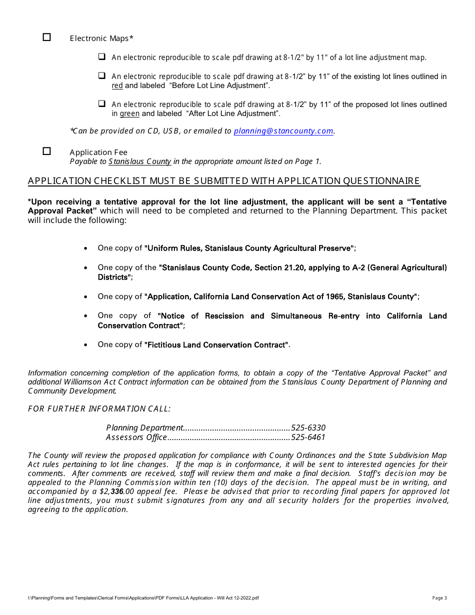 Lot Line Adjustment Application - With Williamson Act - Stanislaus County, California, Page 3