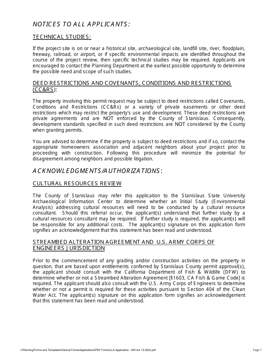 Lot Line Adjustment Application - With Williamson Act - Stanislaus County, California, Page 7