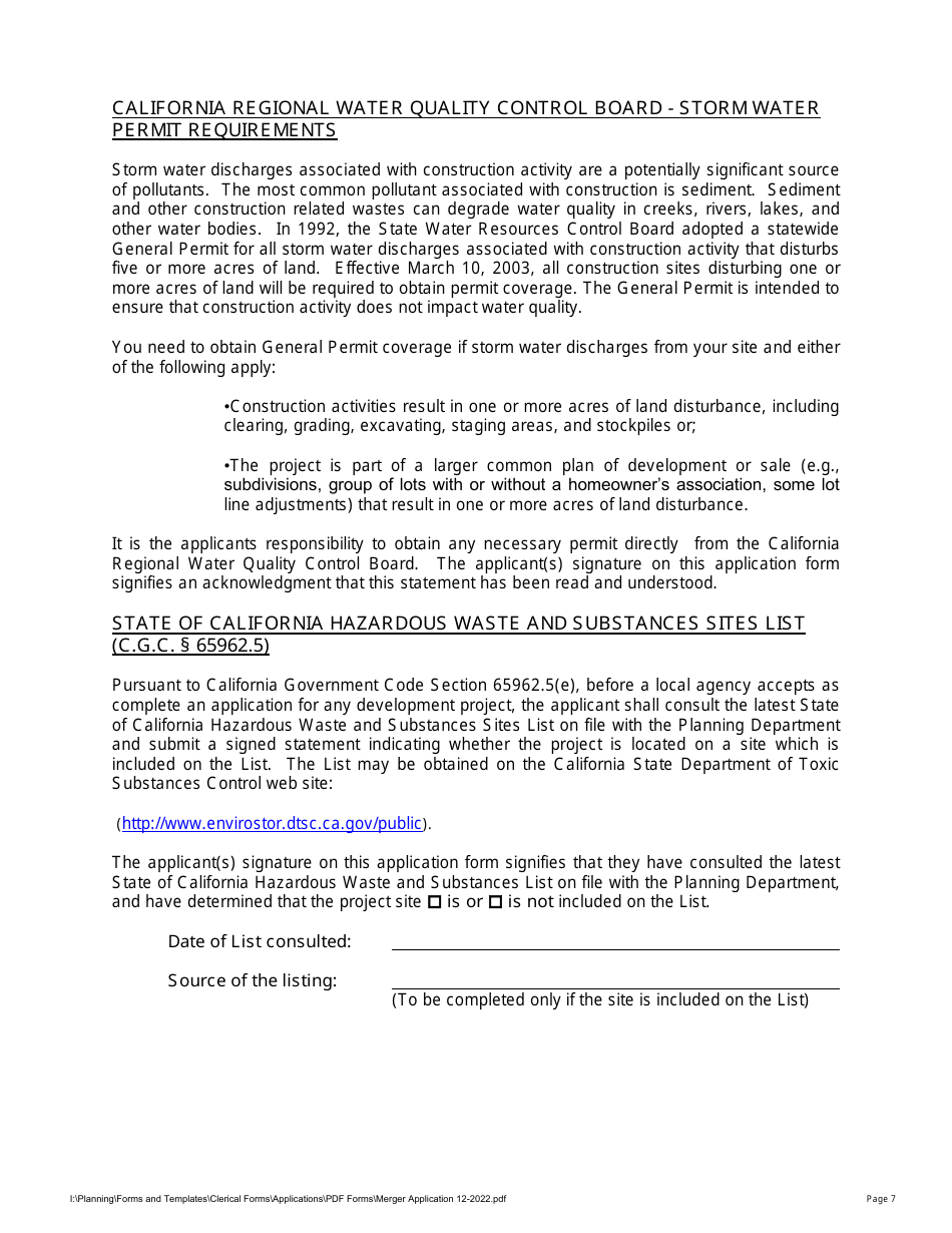 Merger Application - Stanislaus County, California, Page 7