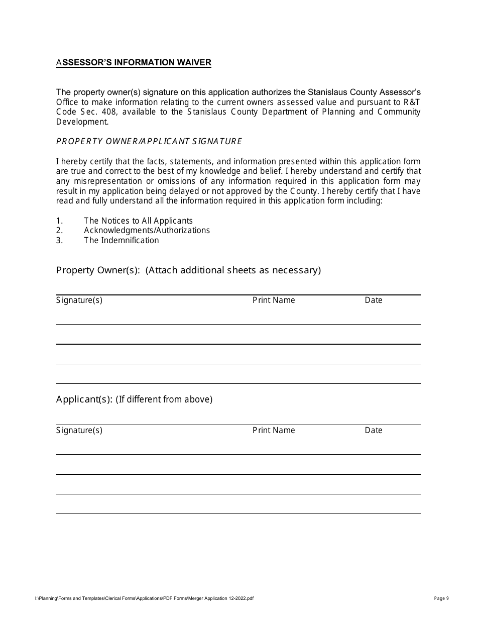 Merger Application - Stanislaus County, California, Page 9