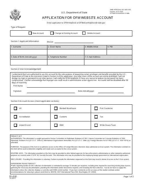 Form DS-4140 Application for Ofm Website Account
