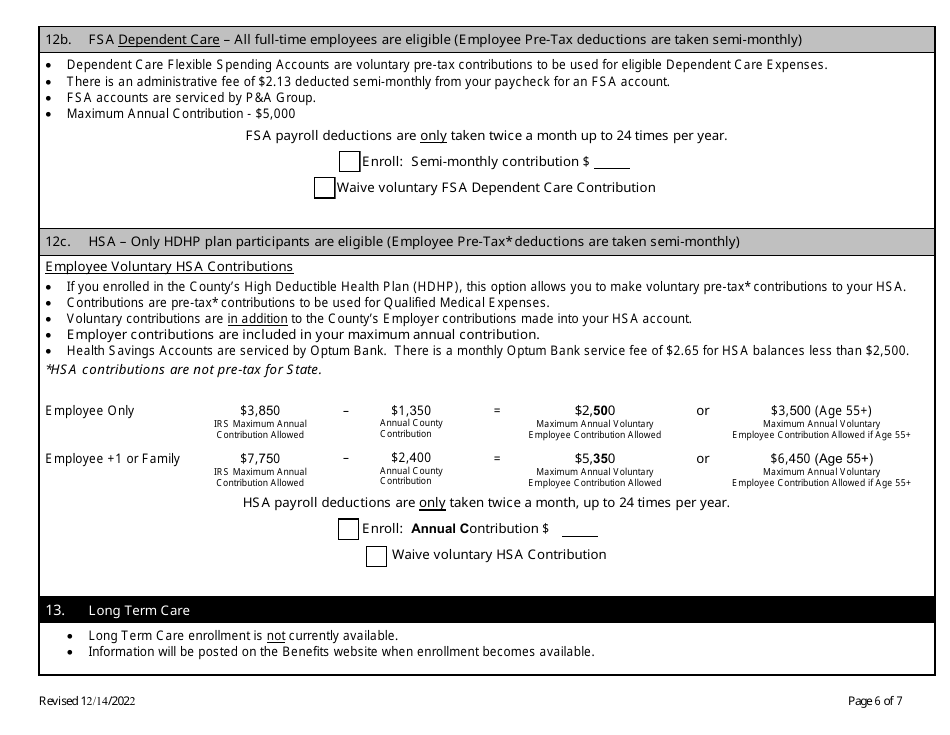 Stanislaus County Benefit Enrollment Form - Stanislaus County, California, Page 6