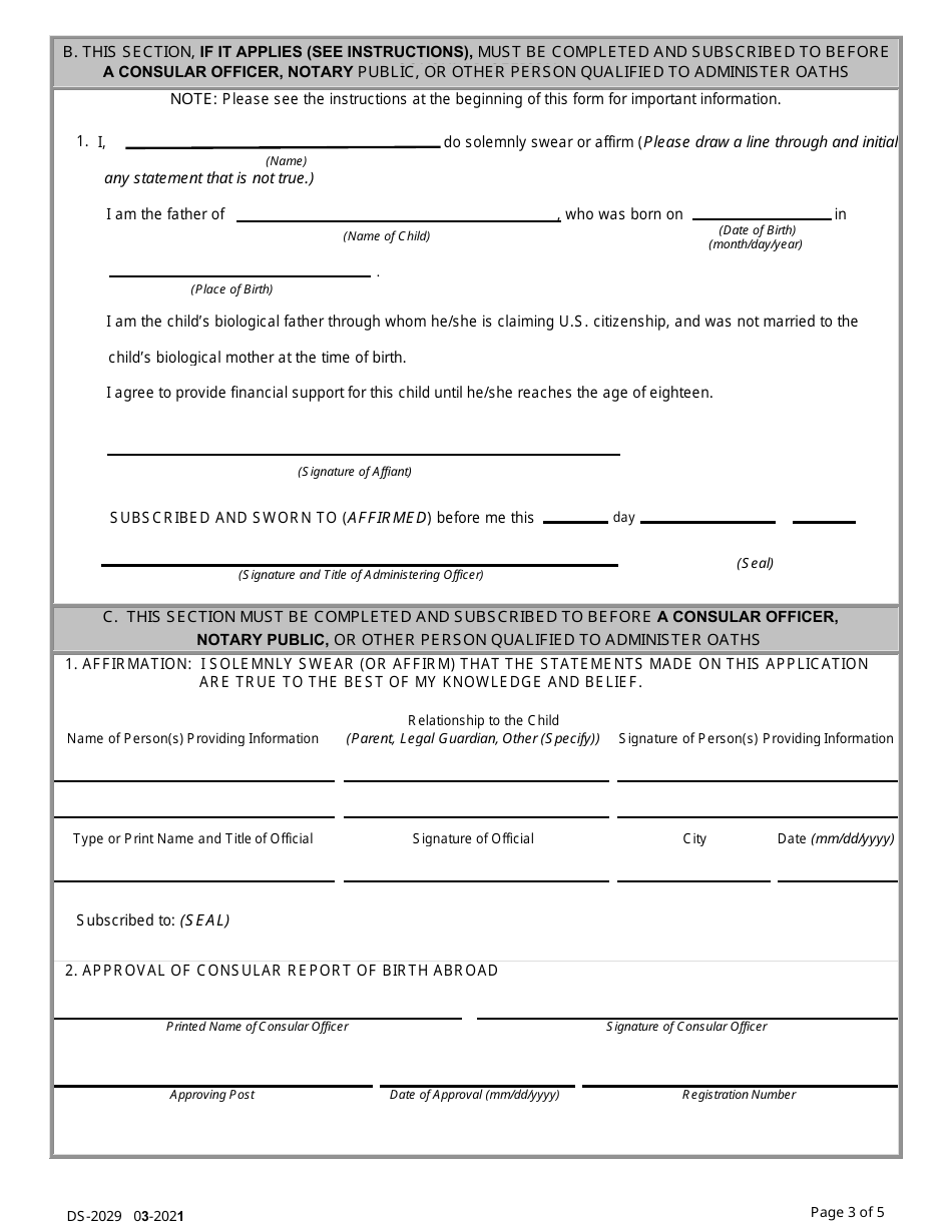 Form DS-2029 Application for Consular Report of Birth Abroad of a Citizen of the United States of America, Page 6