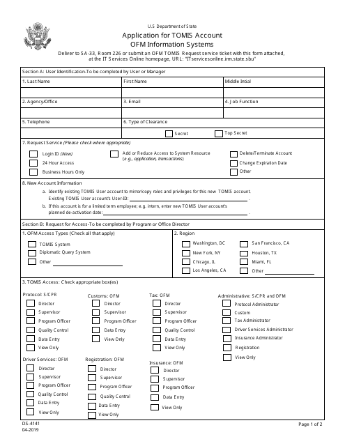 Form DS-4141  Printable Pdf