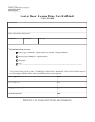 Document preview: Form DR2283 Lost or Stolen License Plate/Permit Affidavit - Colorado