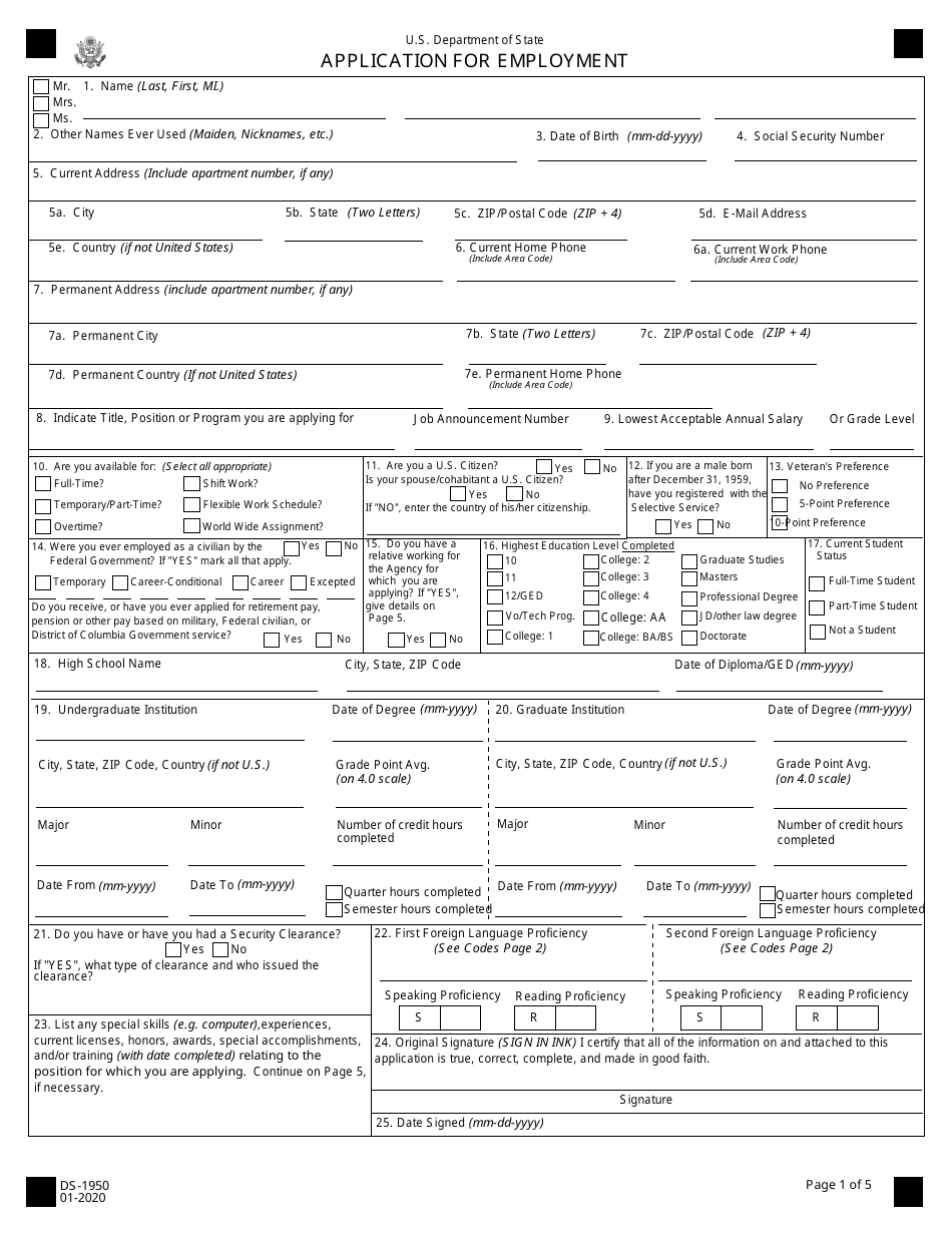Form DS-1950 Application for Employment, Page 3