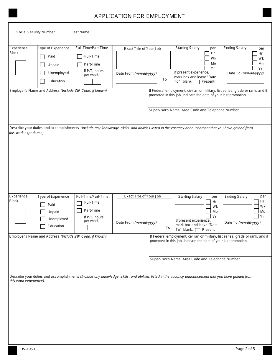 Form DS-1950 Application for Employment, Page 4