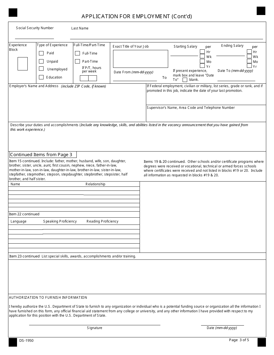 Form DS-1950 - Fill Out, Sign Online and Download Fillable PDF ...