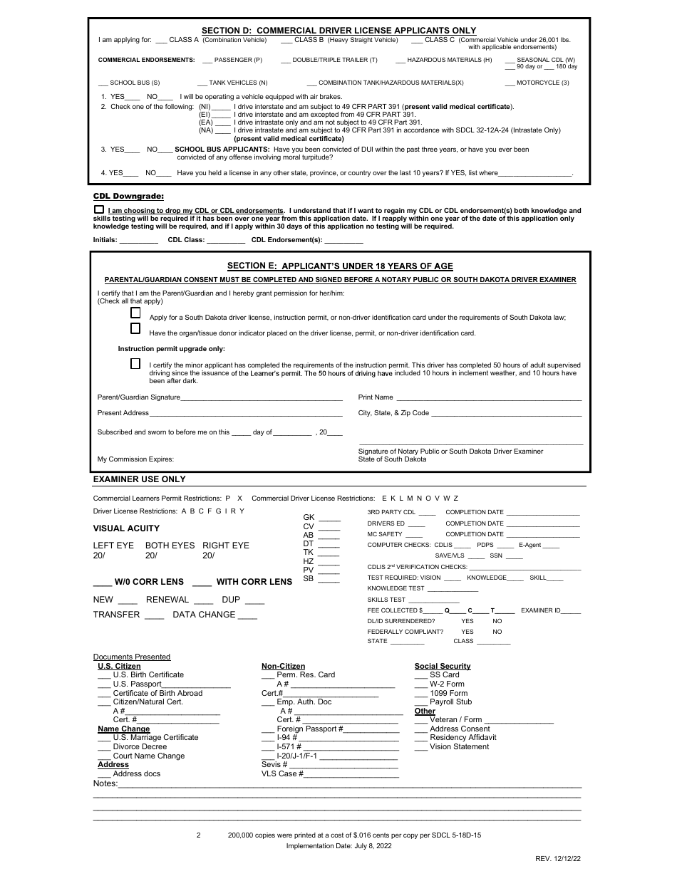 South Dakota Driver License / I.d. Card Application - South Dakota, Page 2