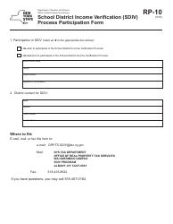 Document preview: Form RP-10 School District Income Verification (Sdiv) Process Participation Form - New York