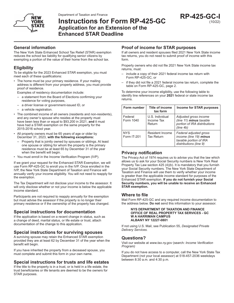 Download Instructions for Form RP425GC Application for an Extension