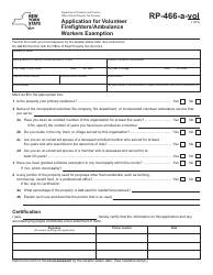 Document preview: Form RP-466-A-VOL Application for Volunteer Firefighters/Ambulance Workers Exemption - New York