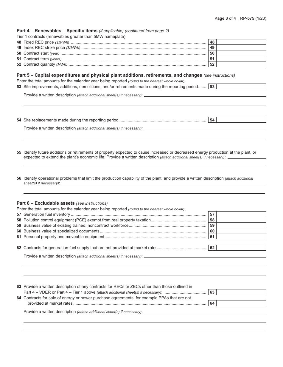 Form RP-575 Annual Report for Electric Generating Facilities - New York, Page 3