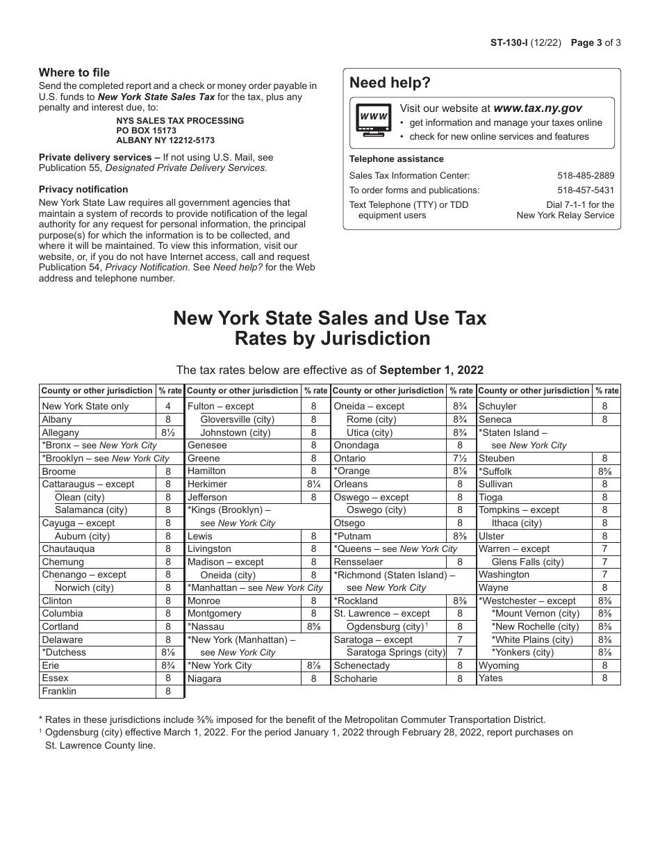 Instructions for Form ST-130 Business Purchasers Report of Sales and Use Tax - New York, Page 3