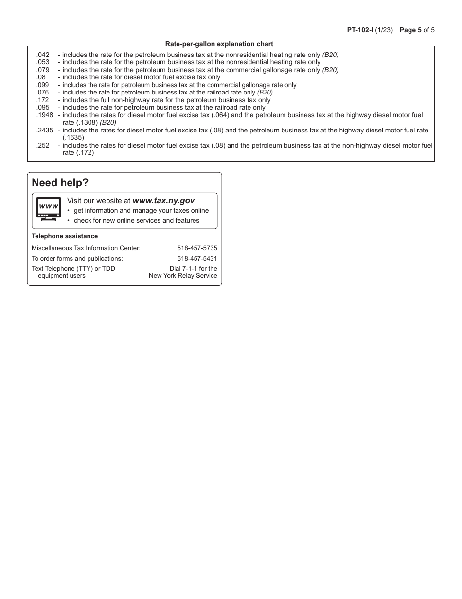 Instructions for Form PT-102 Tax on Diesel Motor Fuel - New York, Page 5