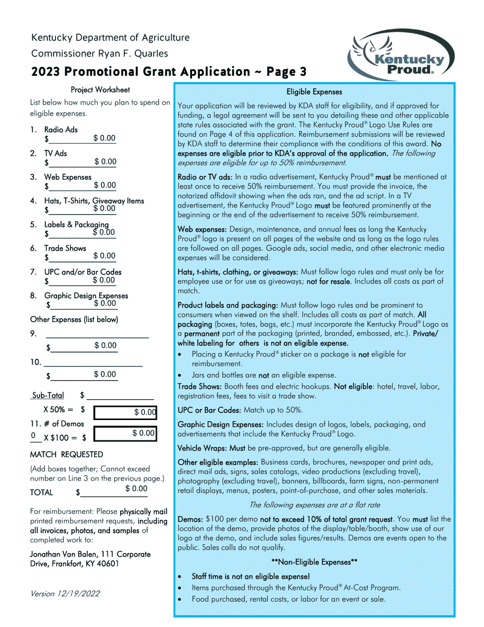 Promotional Grant Application - Kentucky, Page 3