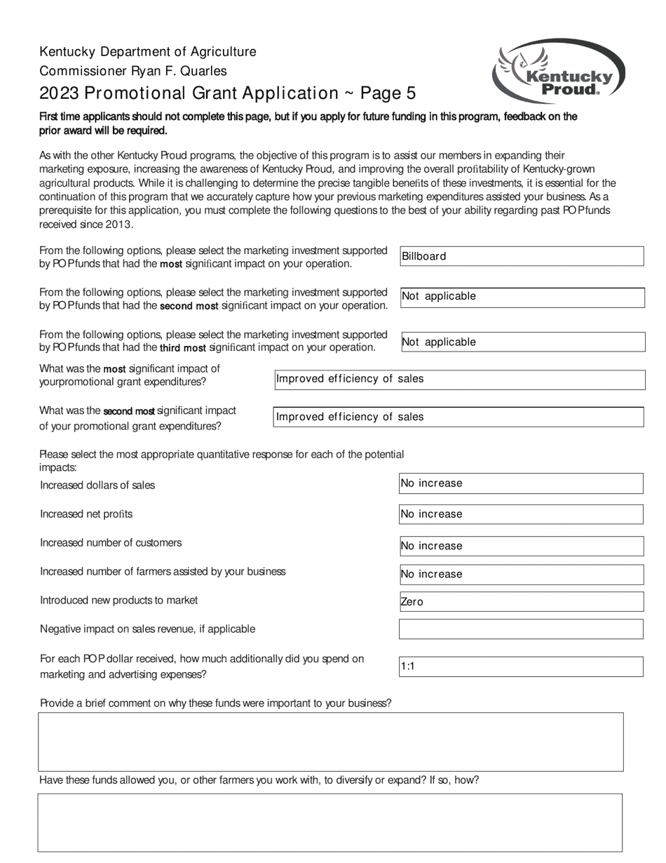 Promotional Grant Application - Kentucky, Page 5