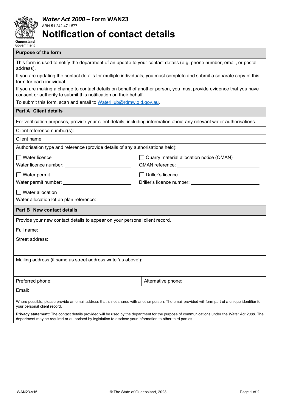Form WAN23 - Fill Out, Sign Online and Download Fillable PDF