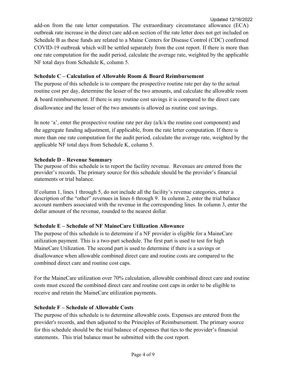 Instructions for Mainecare Cost Report for Nursing Facilities (Single Level) - Maine, Page 4