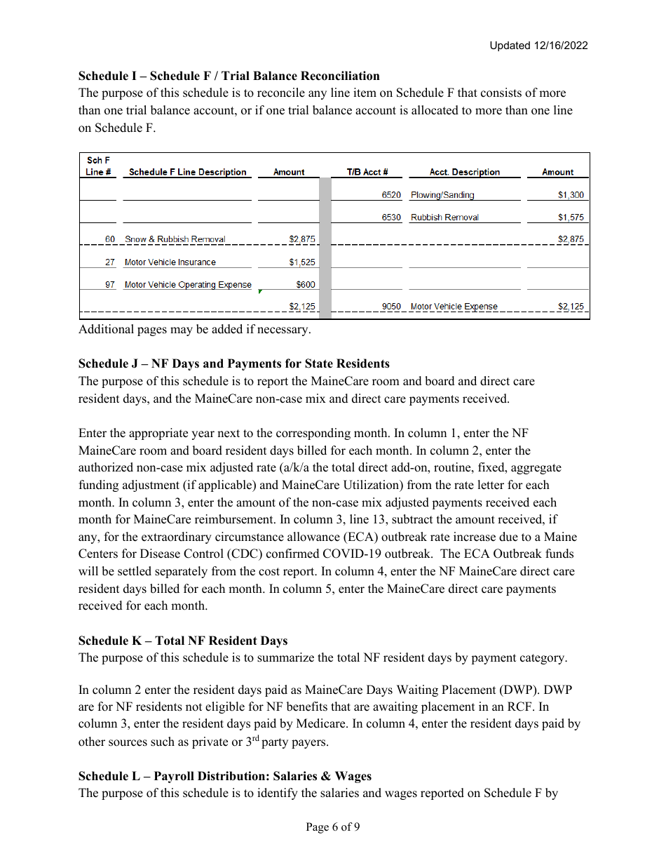Instructions for Mainecare Cost Report for Nursing Facilities (Single Level) - Maine, Page 6