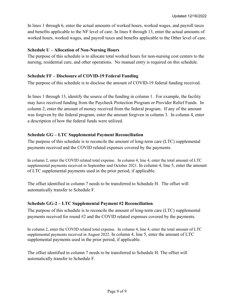 Instructions for Mainecare Cost Report for Nursing Facilities (Single Level) - Maine, Page 9